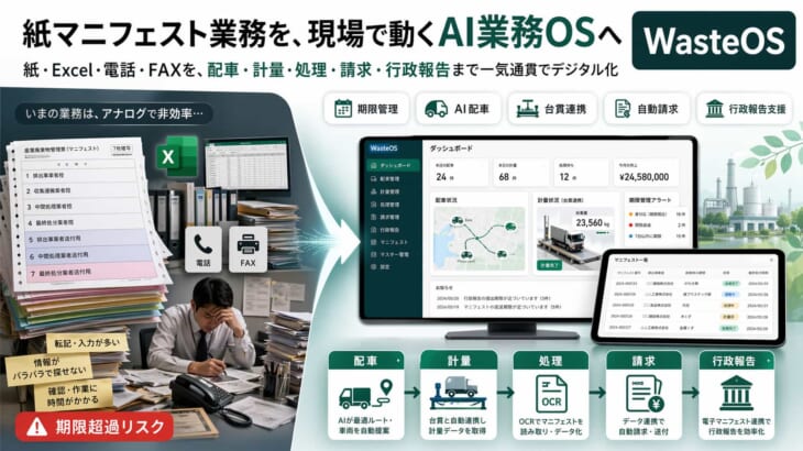 【株式会社Leach】 産廃業者の7割は従業員30名以下 ── 紙マニフェスト・Excel・電話FAXに縛られた中小産廃業者を解放するAI業務OS「WasteOS」、事前登録受付を開始