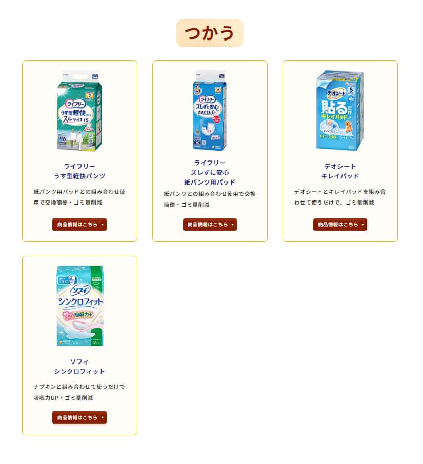 「つかう」:複数の商品を組み合わせることで、ごみの総量を削減する使い方をご提案